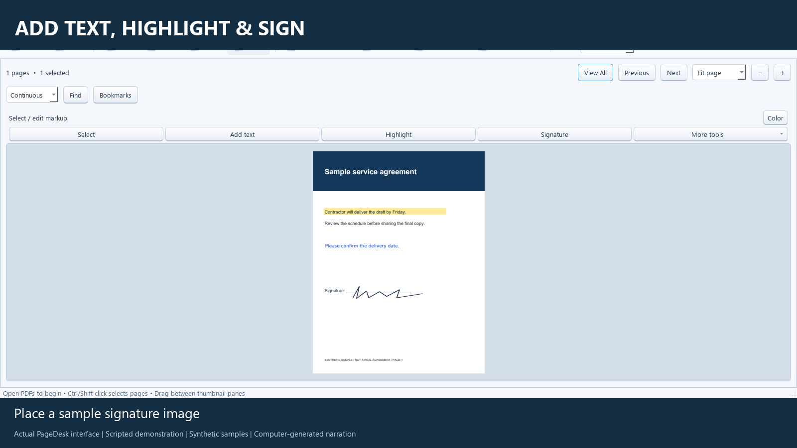 How to add text, highlight and sign a PDF in PageDesk
