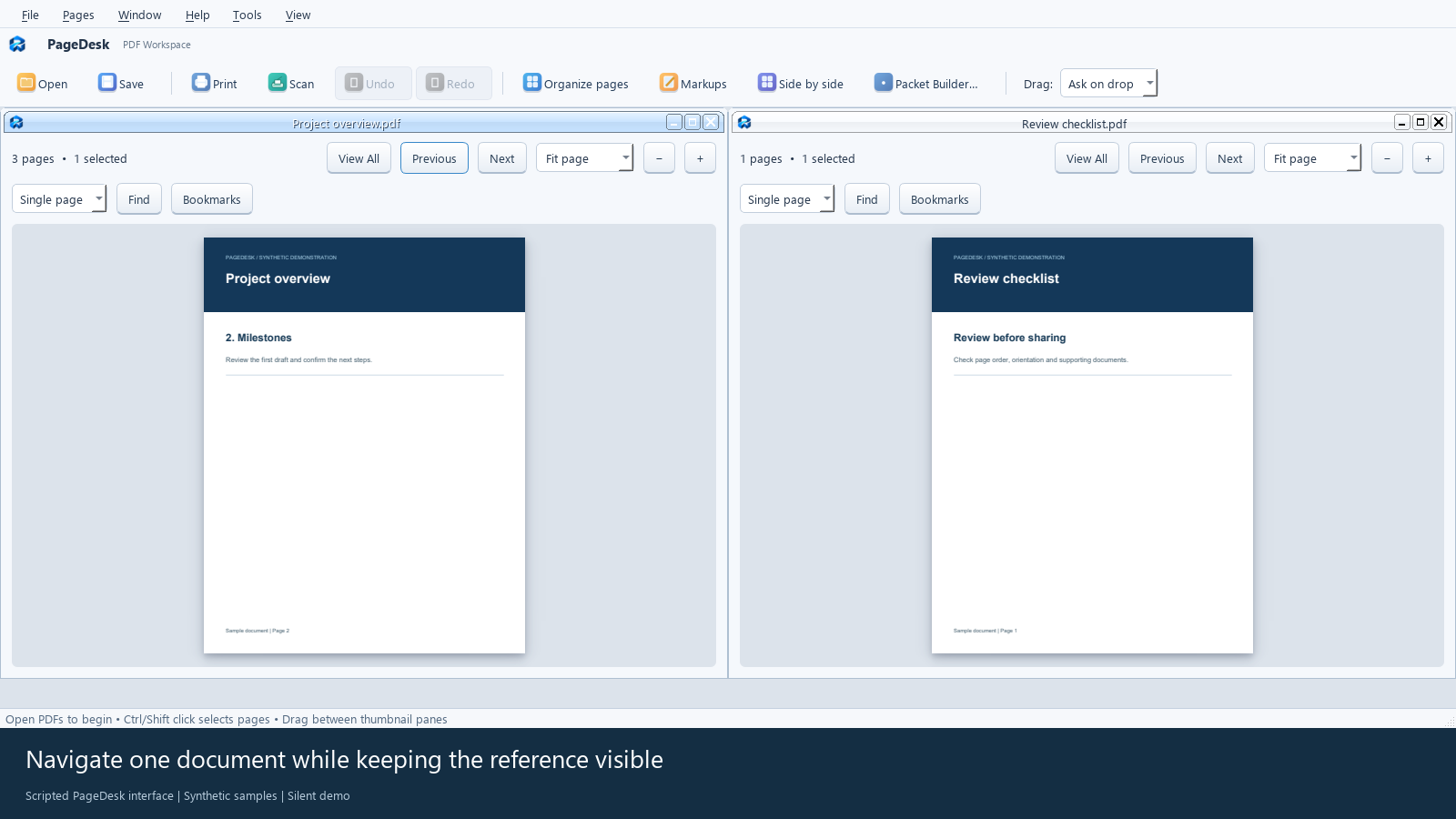 How to view two PDFs side by side in PageDesk