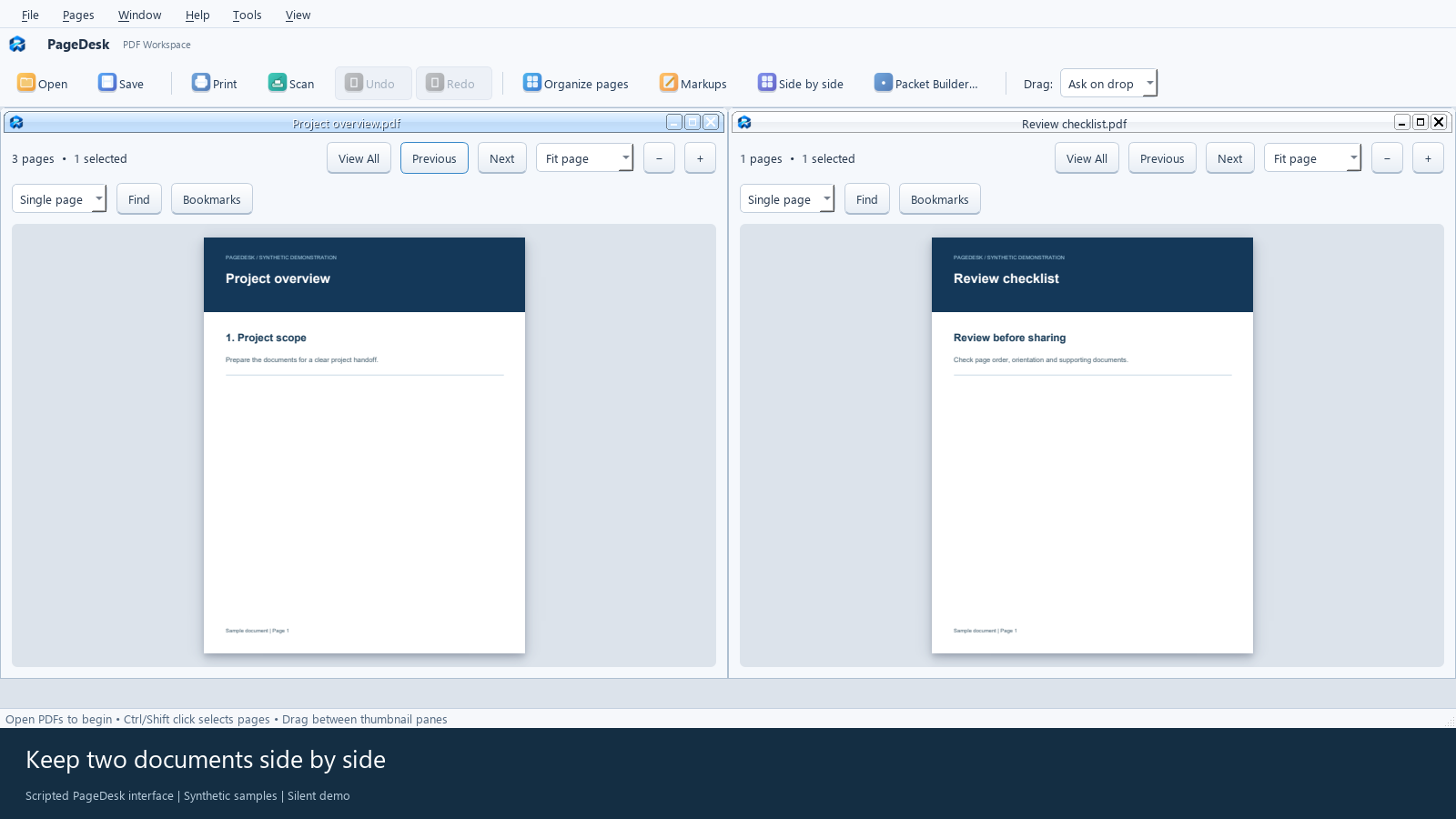 PageDesk demo: read, compare and organize PDFs on Windows
